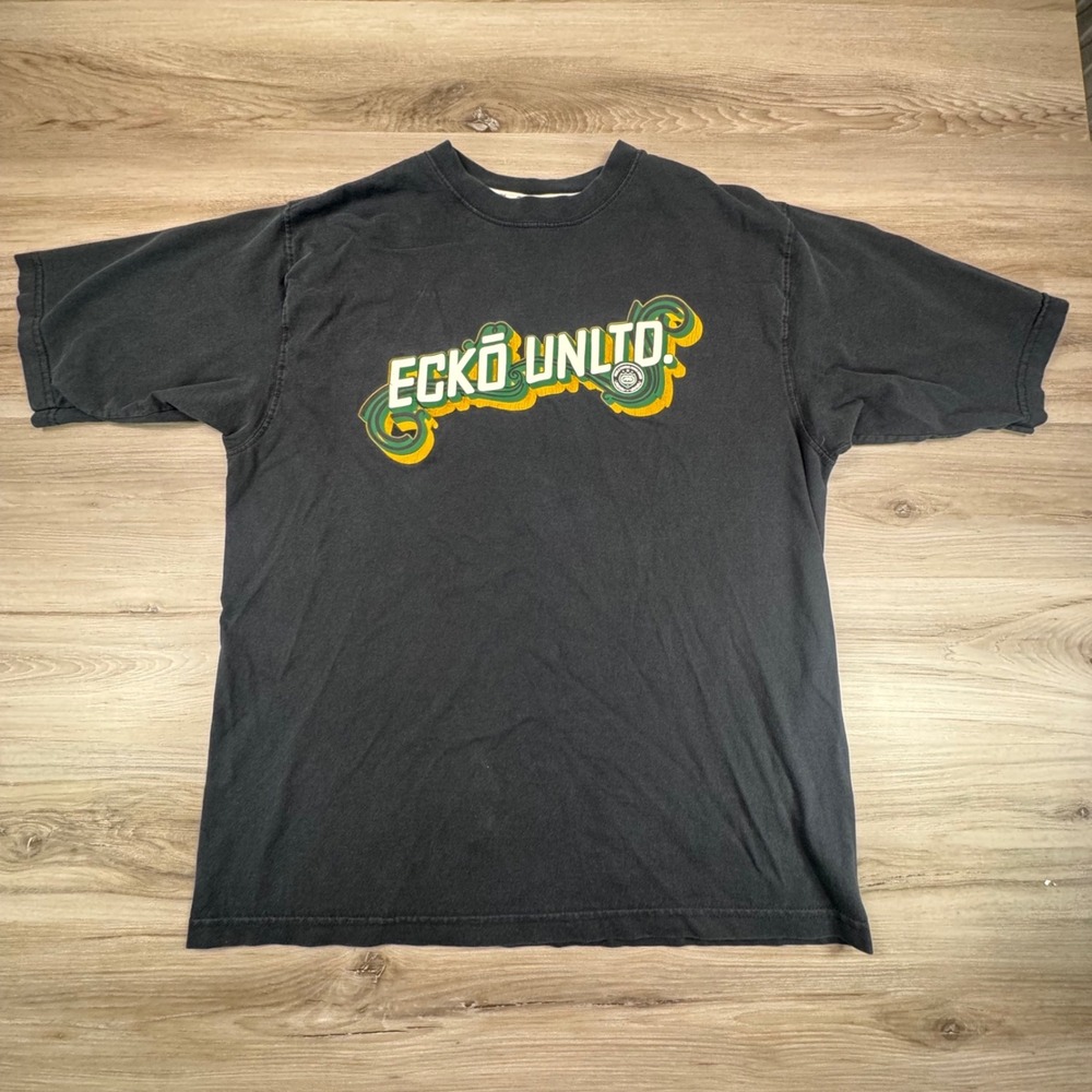 VTG Ecko Unltd Mens XL Black Graphic T-Shirt Y2K Streetwear Cotton Short Sleeve